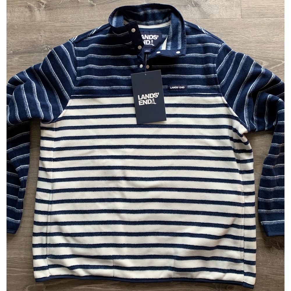 Lands’ End Heritage Fleece Snap Neck Pullover Sz L NWT